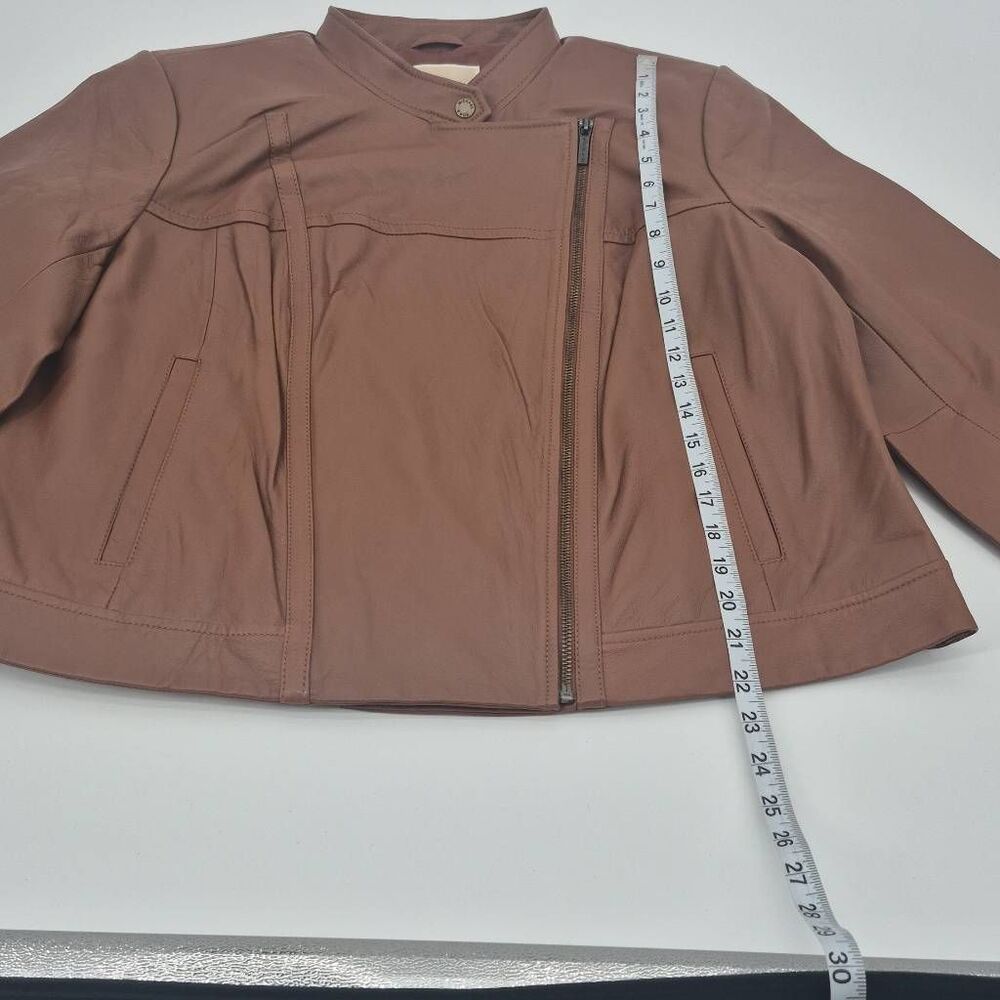 Michael Kors Women's Plus 2X Brown Leather Moto Jacket - Picture 5 of 8
